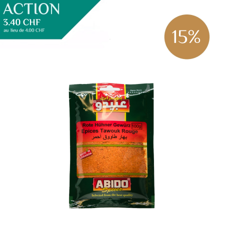 Epices pour  Chiche Taouk, rouge, sachet 100g, Abido