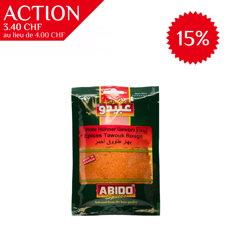 Epices pour  Chiche Taouk, rouge, sachet 100g, Abido