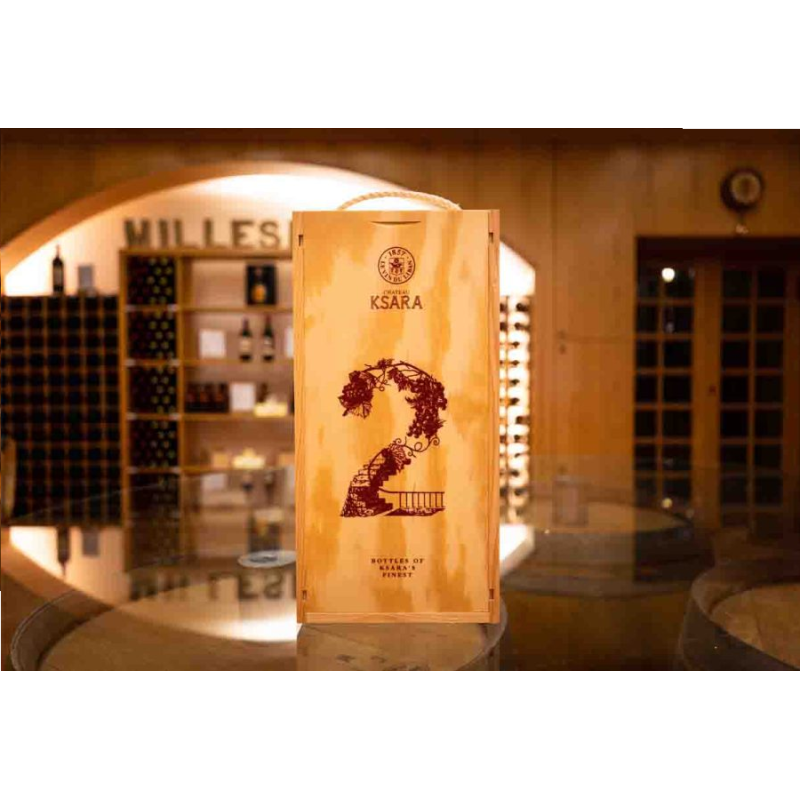 Emballage cadeau, boîte en bois Ksara pour 2 bouteilles