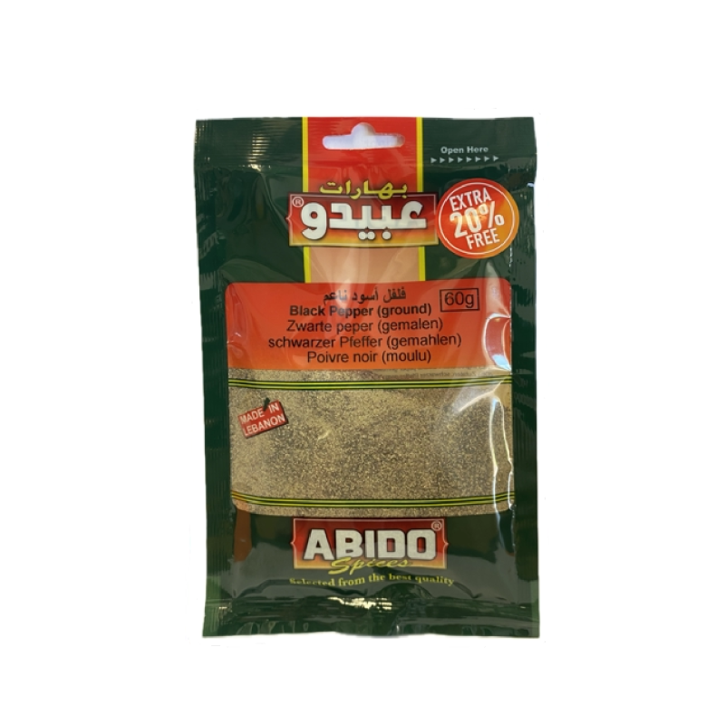 Poivre noir moulu  60g,  Abido